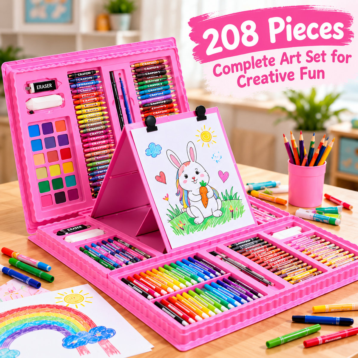 208-Piece Kids Art Set – Portable Drawing & Painting Case