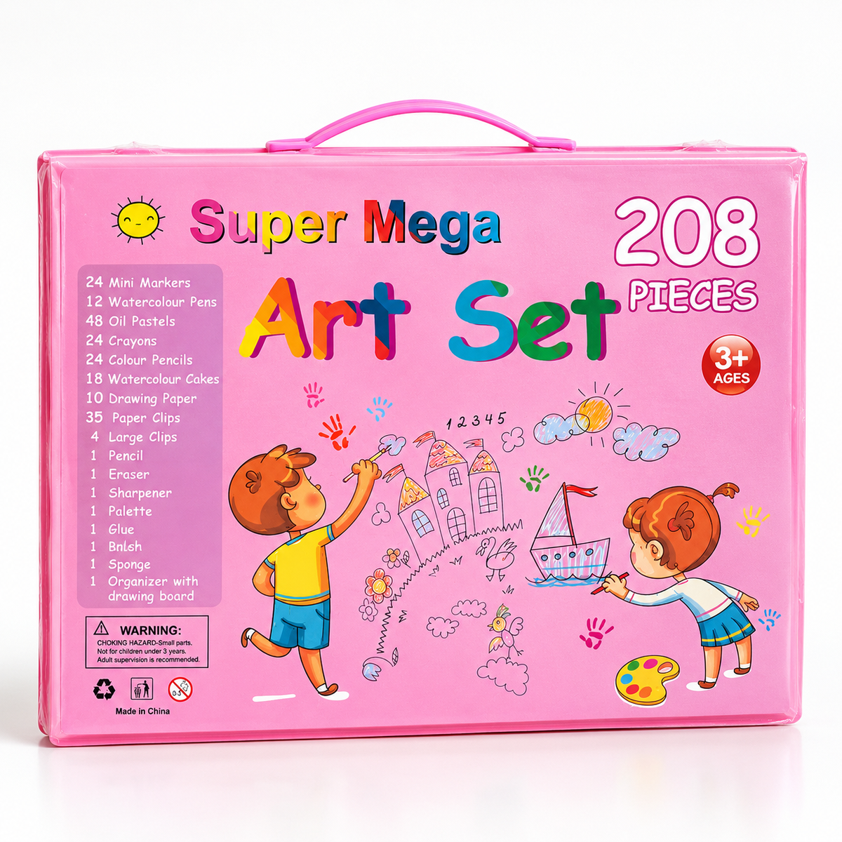 208-Piece Kids Art Set – Portable Drawing & Painting Case